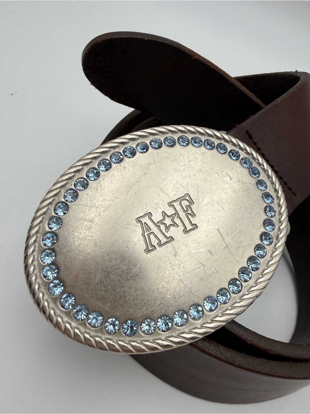 VTG Y2K Abercrombie & Fitch Italian Leather Blue Rhinestone Belt